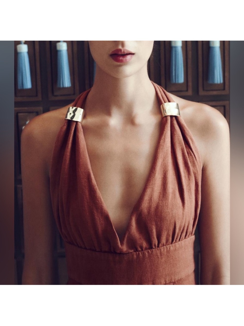 Zara Linen Midi Gold Detail - Picture 3 of 13